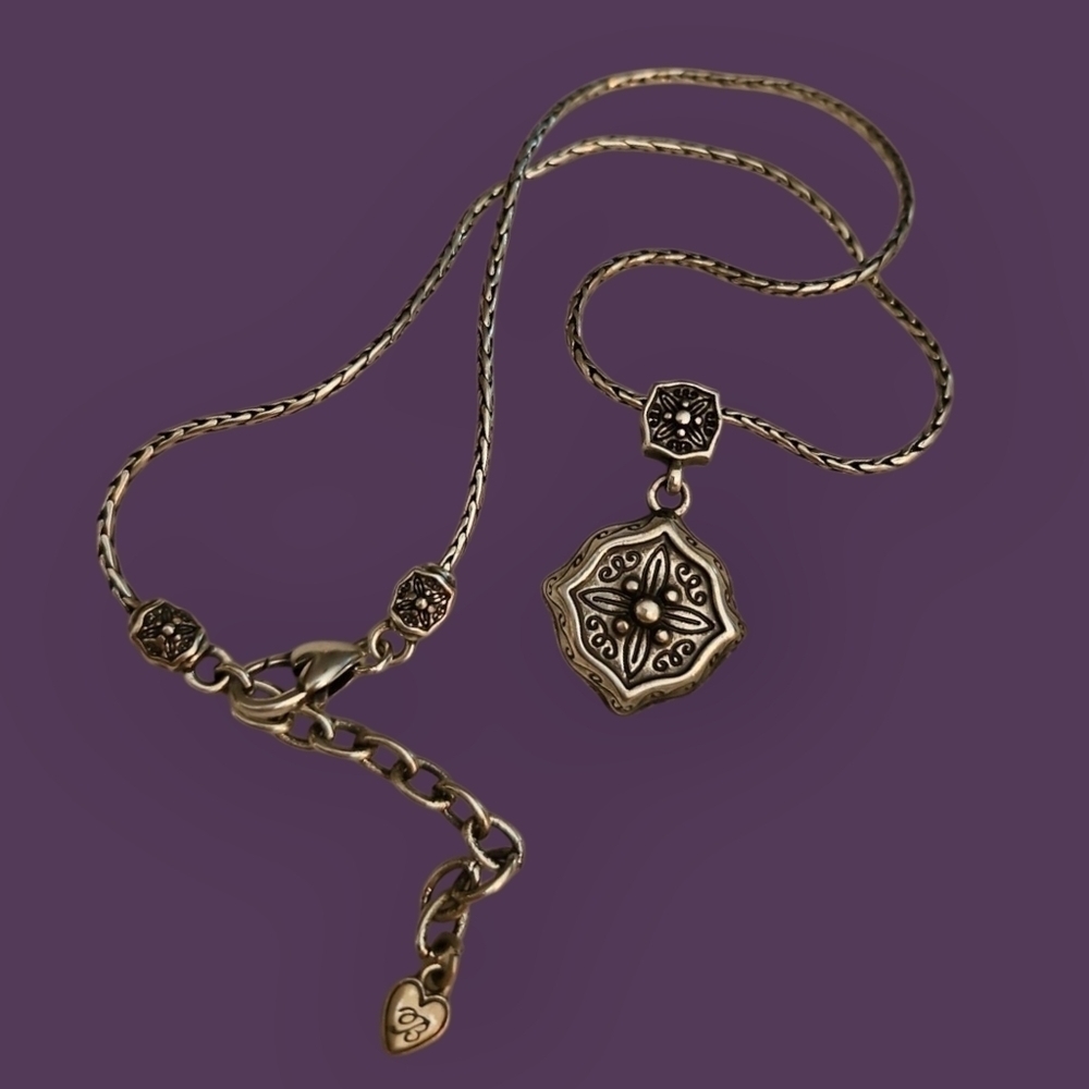BRIGHTON Silver Cross Point Pendant Wheat Chain Necklace